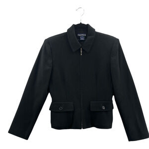 Nautica Womens Jacket Black Zip Button Cuff Flap Pockets Collar Lined Belted 10